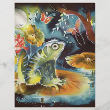 Frog on a Lily Pad in the Moonlight Art Painting Flyers