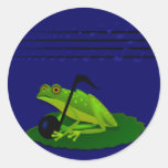 Frog on Lilypad with music notes Round Stickers