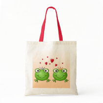 Frog Prince and Frog Princess, with hearts. Tote Bags