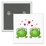Frog Prince and Frog Princess, with hearts. Pinback Buttons
