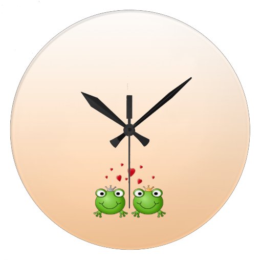 Frog Prince and Frog Princess, with hearts. Clocks