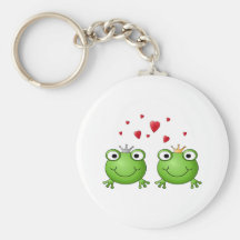 Frog Prince and Frog Princess, with hearts. Key Chains