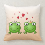 Frog Prince and Frog Princess, with hearts. Throw Pillows