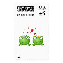 Frog Prince and Frog Princess, with hearts. Stamp