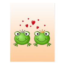 Frog Prince and Frog Princess, with hearts. Post Cards
