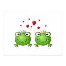 Frog Prince and Frog Princess, with hearts. Postcards