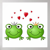 Frog Prince and Frog Princess, with hearts. Print