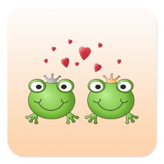 Frog Prince and Frog Princess, with hearts. Square Sticker