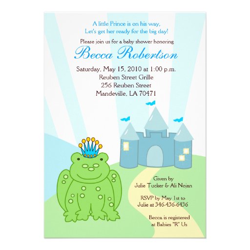 Frog PRINCE Castle Baby Shower 5x7 Invitation