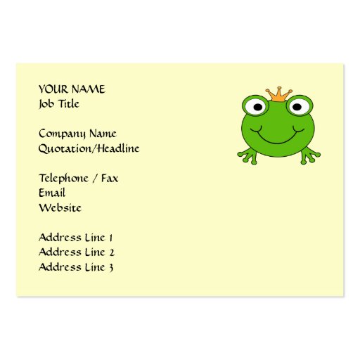 Frog Prince. Smiling Frog with a Crown. Business Cards