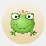 Frog Prince. Smiling Frog with a Crown. Round Sticker