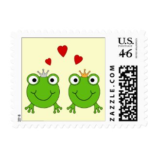 Frog Princess and Frog Prince, with hearts. Custom stamp