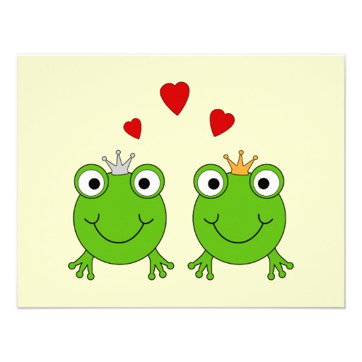 Frog Princess and Frog Prince, with hearts. Custom Invitations