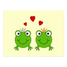 Frog Princess and Frog Prince, with hearts. Post Card