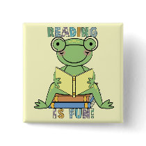 Frog Reading is Fun T-shirts and Gifts Pinback Buttons