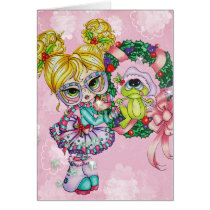 Frog Santa Ragamuffin Wreath Holiday Greeting Card cards