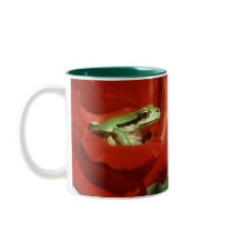 Frog Sitting on Red Rose mugs
