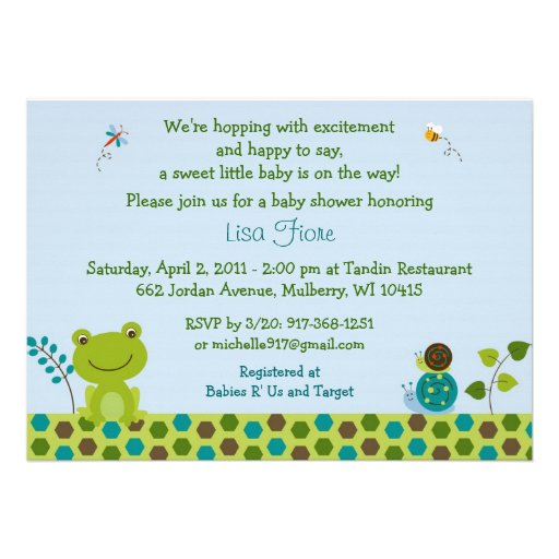 Frog Snail Bug Baby Shower Invitations from Zazzle.com