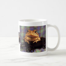 Frog Toad in black wagon with plaid background Mugs