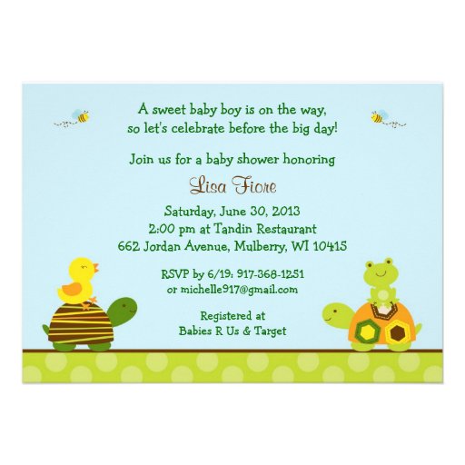 Frog Turtle Duck Baby Shower Invitations