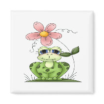 Frog with flower refrigerator magnet
