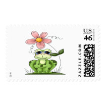 Frog with flower postage