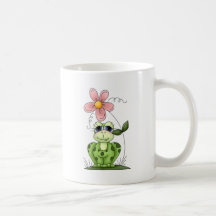 frog with pink flower mugs