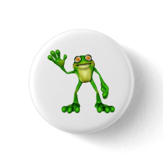 Froggie the Cute Cartoon Waving Frog Pinback Buttons