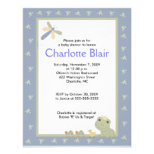 Froggy Tales Blue Border Baby Shower Invitation