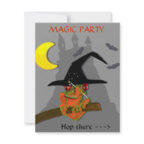 Froggy witch casts a spell invitations
