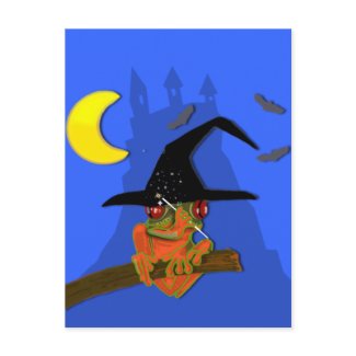 Froggy witch casts a spell postcard