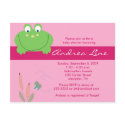 Froggyville Frog Pink Green Girl Invitation postcards