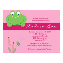 Froggyville Frog Pink Green Girl Invitation Postcards