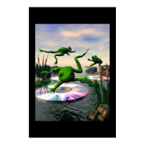Frogs Jumping on CD Lily Pads posters