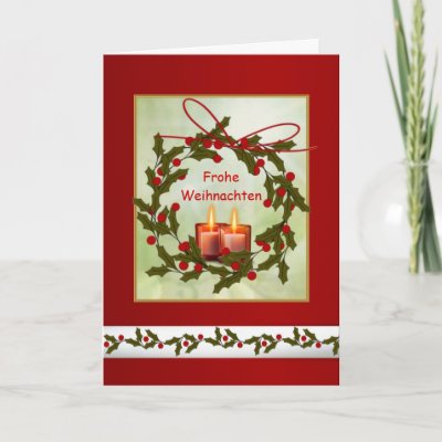 Frohe Weihnachten German Christmas - Holly, candle Cards