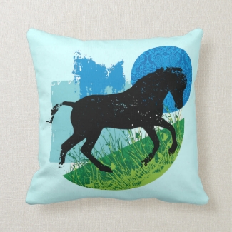 Frolicking Horse Design Throw Pillow