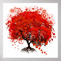 From $12.80 Red Tree With Hearts Leaves Falling Print
