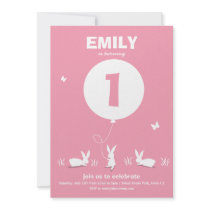 From Lucy: BUNNY BALLOON | Pink Kids Birthday Custom Invitations