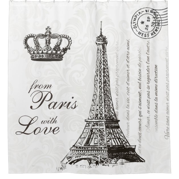 From Paris with Love Black and White Travel Decor Shower Curtain
