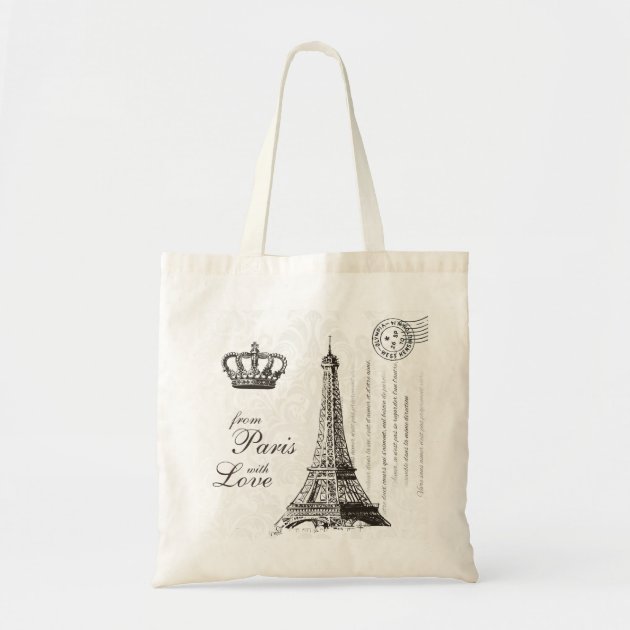 From Paris with Love Vintage Travel Eiffel Tower Budget Tote Bag-0