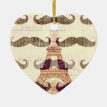 mustache, funny, paris, eiffel tower, vintage, france, retro, stache, heart, ornament, moustache, humor, cool, hipster, unique, old fashioned, zazzle gifts, bro, memes, fun, internet memes, heart ornament, Ornament with custom graphic design