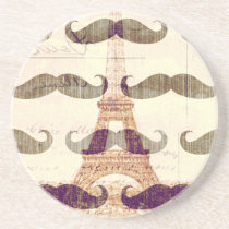 mustache, funny, paris, eiffel tower, vintage, france, retro, stache, drink, coaster, moustache, humor, cool, hipster, unique, old fashioned, drink coaster, bro, memes, fun, internet memes, sandstone drink coaster, Coaster with custom graphic design