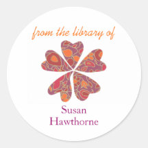 "From the library of" blooming heart bookplate Stickers