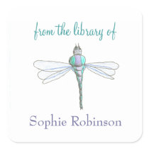"From the library of" dragonfly custom bookplates Square Sticker