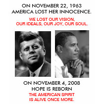 front/back JFK, OBAMA, American Spirit is reborn t-shirts