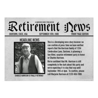 Front Page Newspaper Retirement Party Invitation