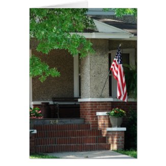 Front Porch With American Flag card