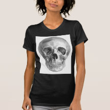 Frontal view drawing of a human skull tee shirts