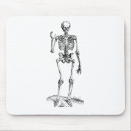 Frontal vintage drawing of a waving skeleton mousepad