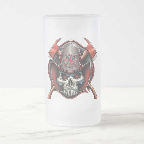 Frosted 16oz Frosted Beer Stein Skull Fire Rescue 16 Oz Frosted Glass Beer Mug